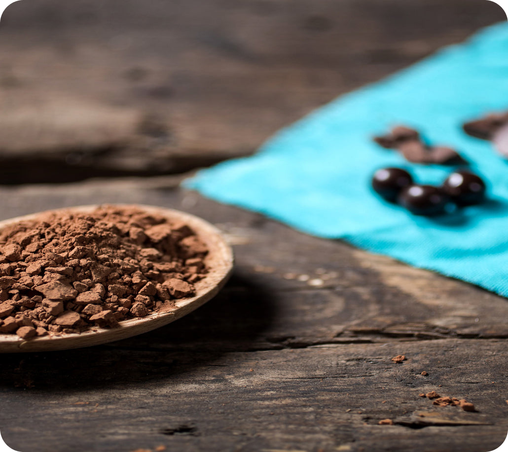 Kakao: Wissen zu Wirkung, Anbau, Herkunft. Schale mit Kakaopulver